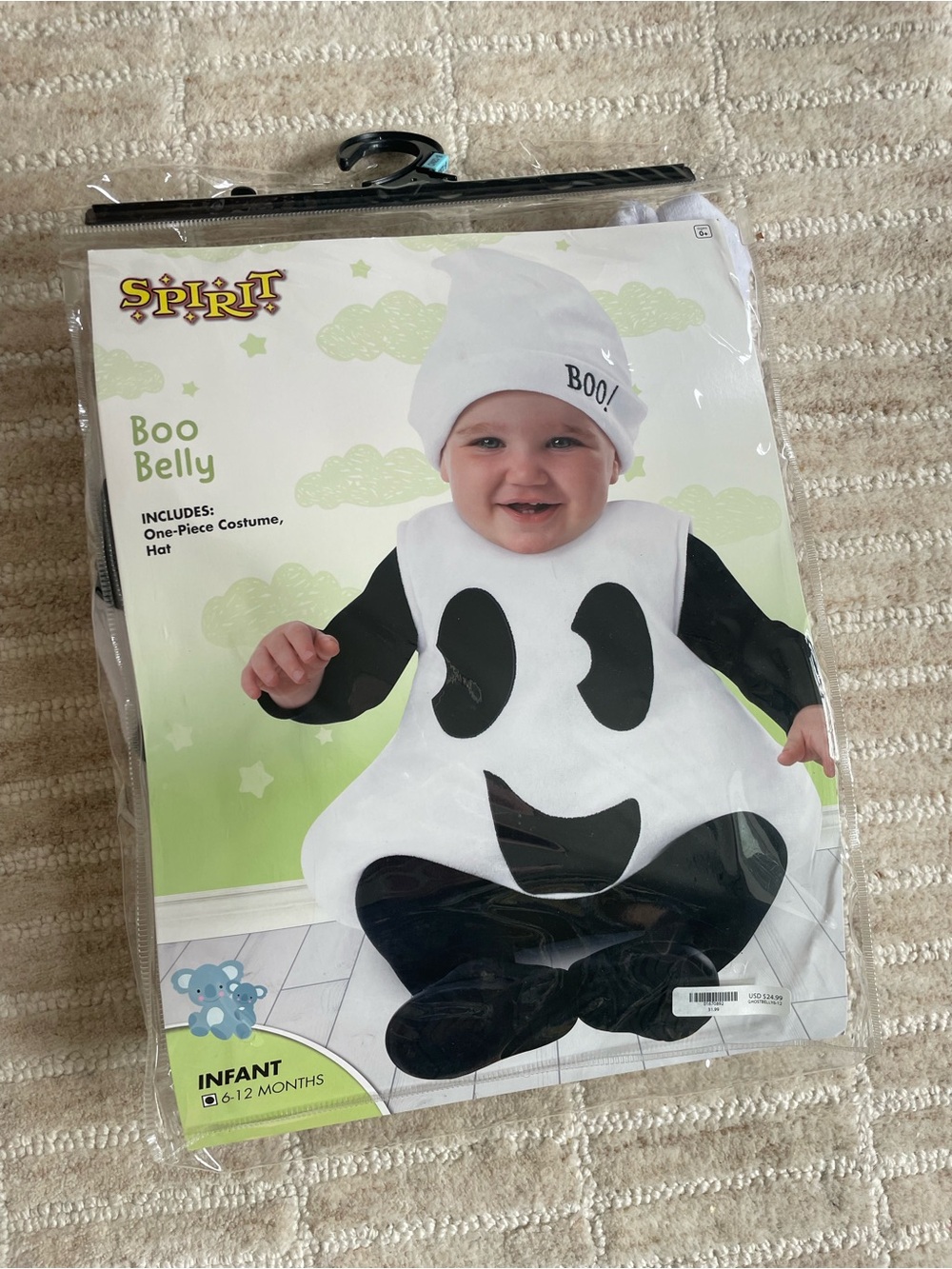 Spirit of Halloween Boo Belly Infant Ghost Costume - White & Black 6-12m